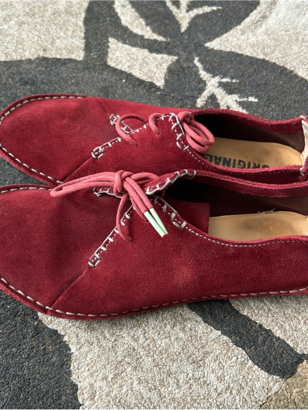 Clarks Originals Faraway Field Red Suede Moccasin Shoes Size 9M Boho